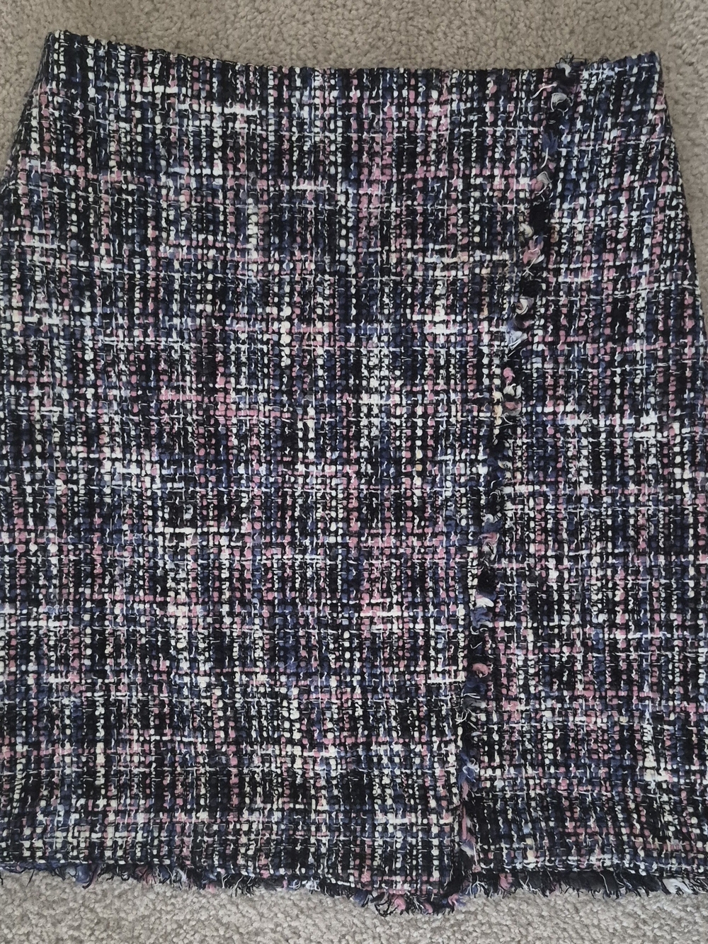LOFT Pink, Black & White Tweed Mini Skirt